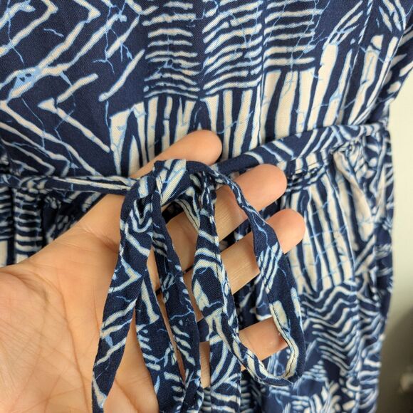 Karen Scott Maxi Dress Tropical Beachy Button Tie Back Sleeveless Blue White L - Picture 4 of 9